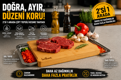 Pratik Mutfak Kesme Tahtası – Çift Tepsili